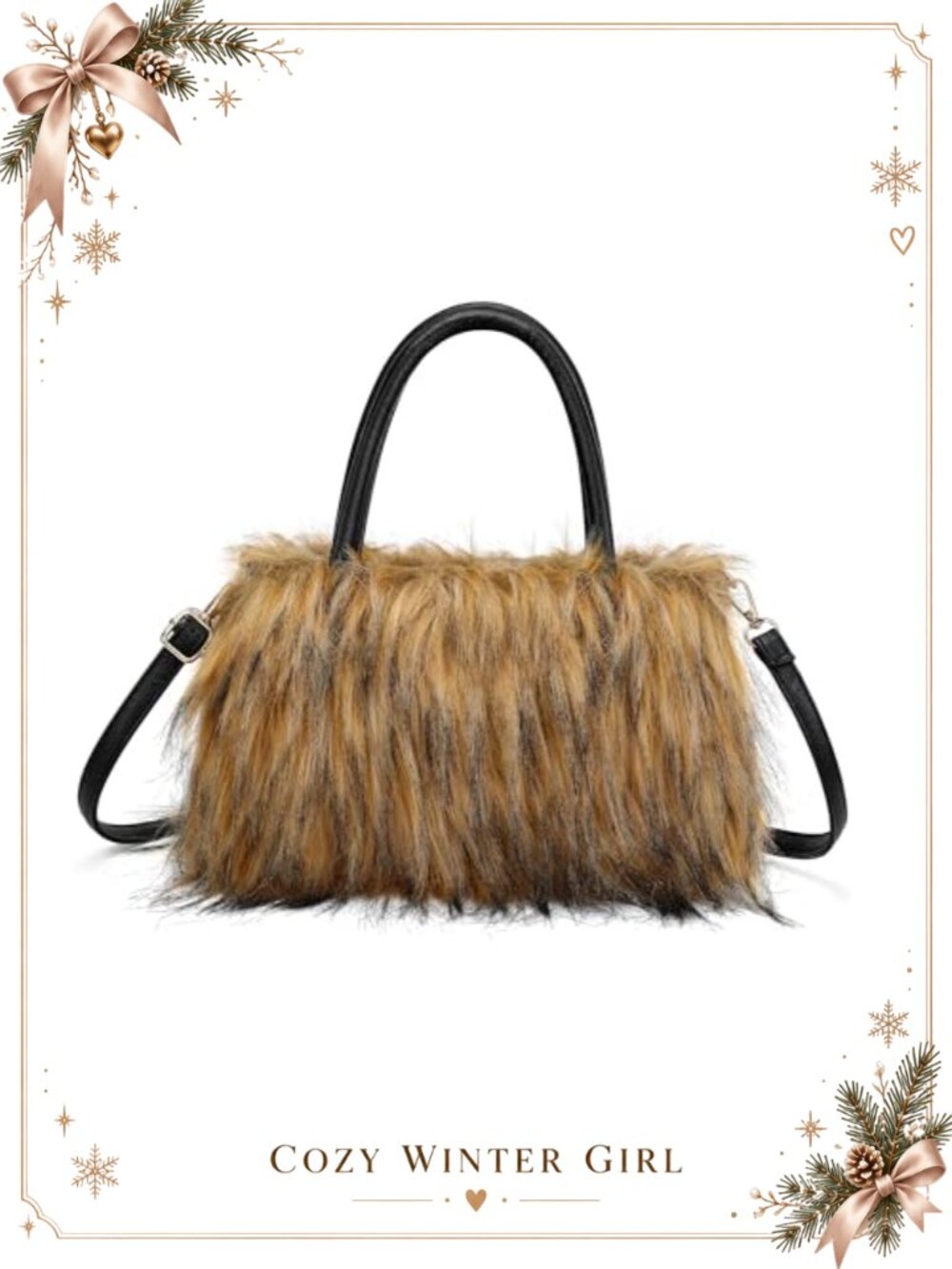 Faux Fur Tote Bag Faux Leather Trim Crossbody Satchel